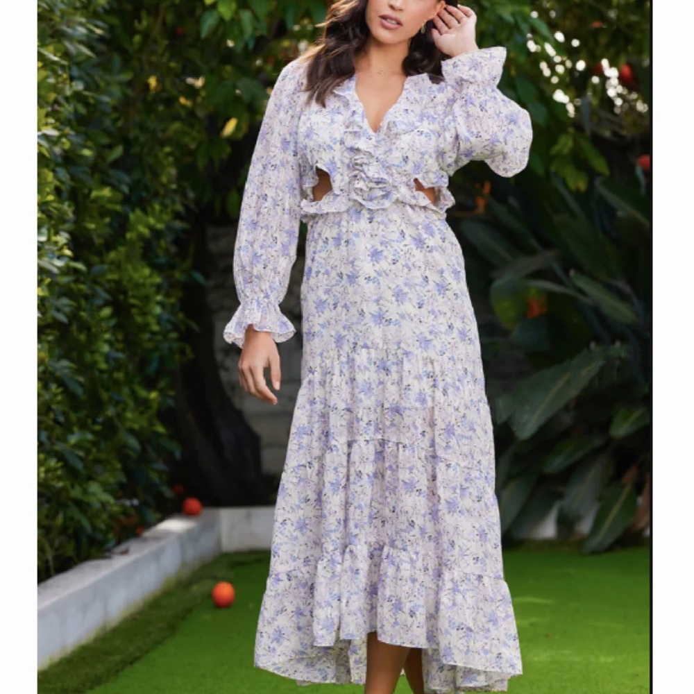 Bishop + Young Paloma Ruffle Cut Out Floral Tiered Maxi Dress Spring Summer